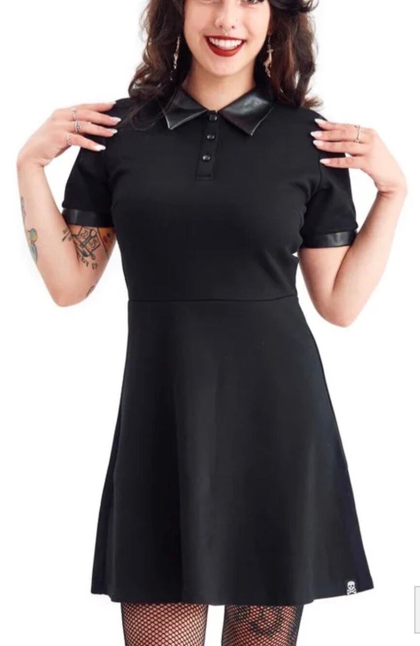Sourpuss Unique Vintage Black Polo Skater Fit & Flare Dress XS NWT